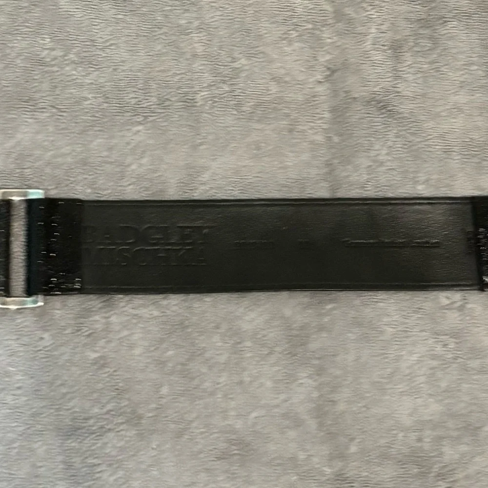 Badgley Mischka Women’s Italian Leather Black Metallic Adjustable Belt